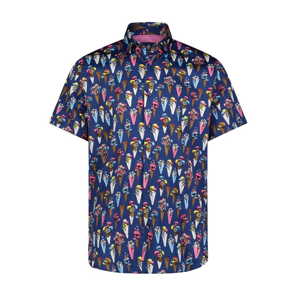Luchiano Visconti Button Short Sleeve Size-L Multicolored Skull Ice Cream Print